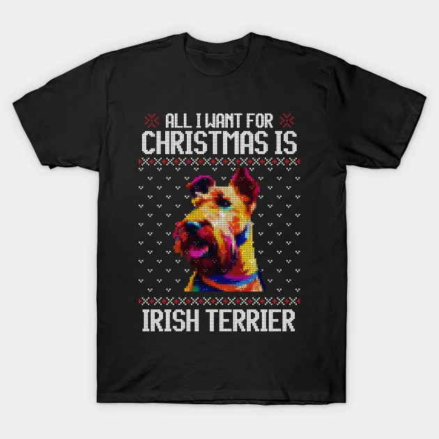 

Neon Irish Terrier Ugly Christmas Sweater Dog Lovers Gift T-Shirt New 100% Cotton O-Neck Short Sleeve Summer Casual Mens T Shirt