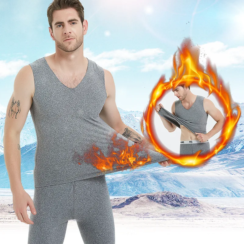 

Men's Non-marking V-neck Sleeveless Bottoming Undershirt Autumn Underwear Top Warm Sleeveless T-Shirt Soft Winter Tank Top