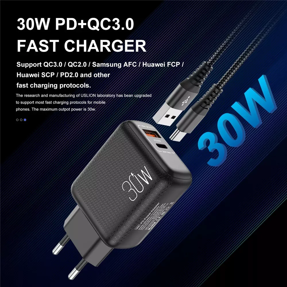 PD 30W USB C Quick Charge PD QC 3.0 Type C Fast Charging For iPhone Wall Mobile Phone Charger