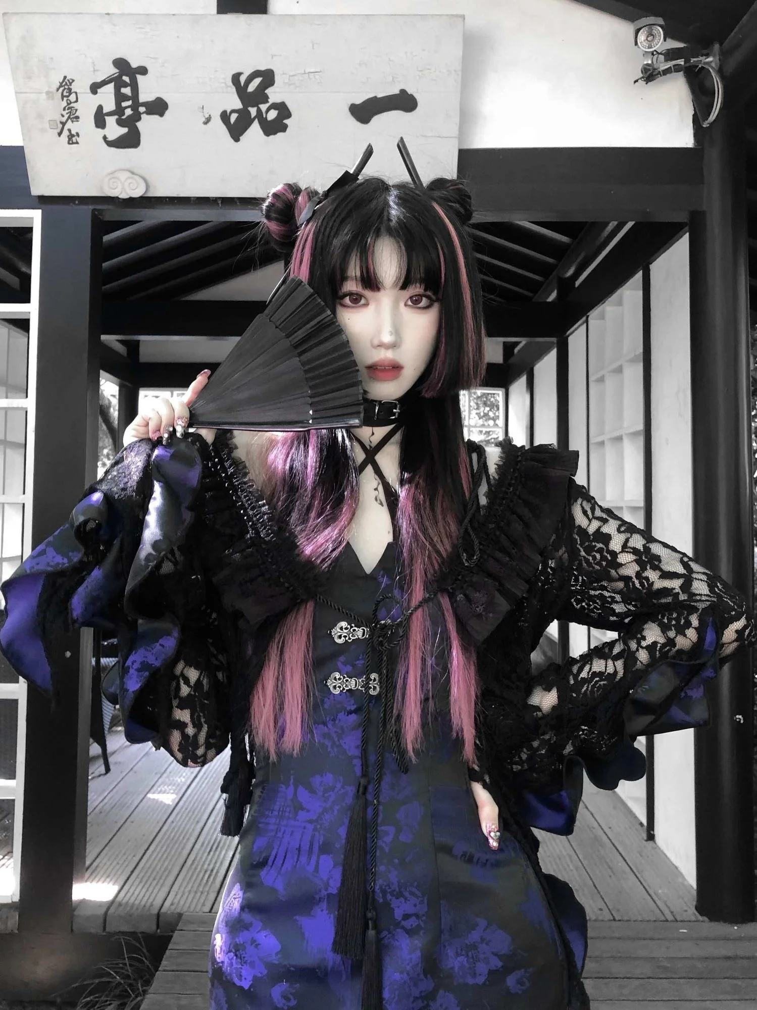 

Fashion new gothic chiuve lace sleeve tassel outer with V-neck slim fit wood ear collar tie underbase cardigan jacket summer