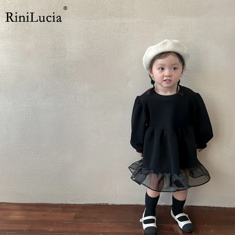 

RiniLucia 2022 Autumn Winter Kids Girl Dress Baby Long Sleeve Ruffle Patchwork Princess Dress Baby Kids Girl Dress Clothes
