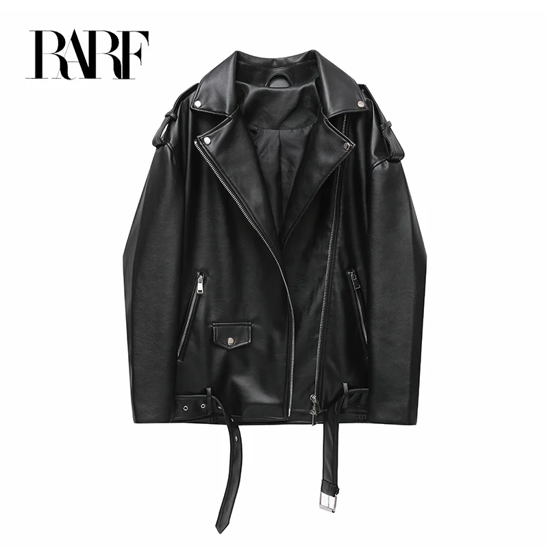 

2023 Women's new spring and autumn style black imitation leather locomotive style loose jacket coat handsome pu motorcycle top