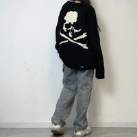 black hole skull long sleeve woman oversized sweater lazy casual bottomed cartoon loose washed japanese amekaji pullover