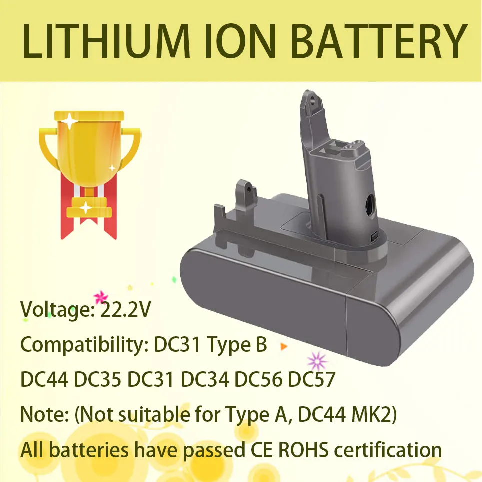

22.2V Lithium-ion replacement B-type battery DC34 DC35 DC31 DC44 DC45 Cordless handheld vacuum cleaner