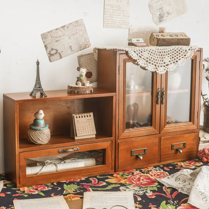 

Jewelry Type Drawer Desktop Multi-layer Organizer Display Storage Doll Desk Figure Box Cosmetic Stand Wooden Decoration Retro