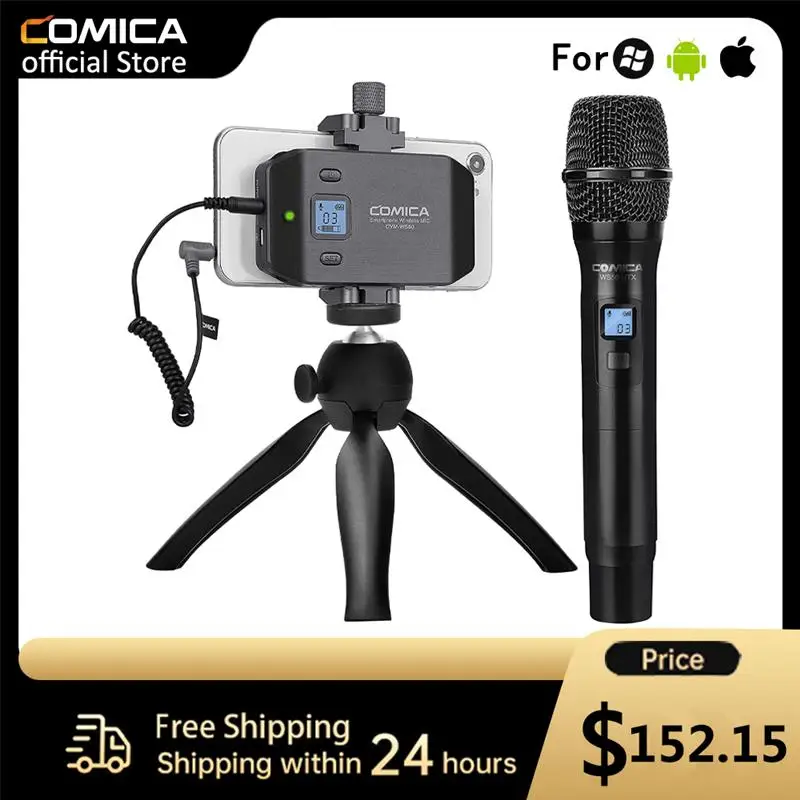 

Портативный микрофон Comica CVM-WS50H, беспроводной микрофон UHF, 6-канальный конденсаторный микрофон со штативом для iPhone, Samsung, Android