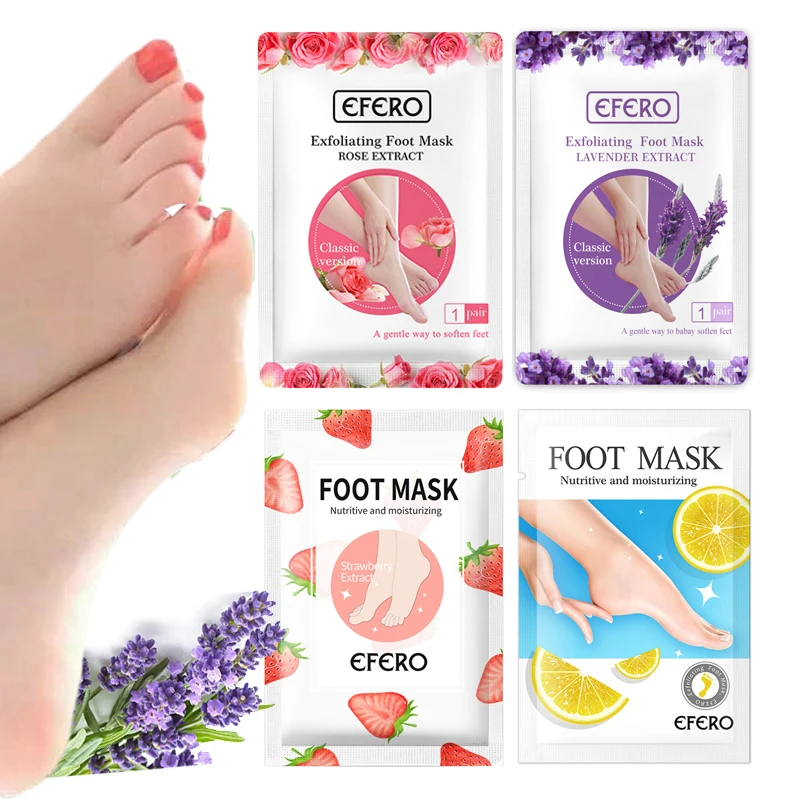 

EFERO 4Pair Foot Mask Exfoliating Feet Mask Socks for Pedicure Feet Peeling Mask Heels Foot Mask Dead Skin Remover Foot Patch