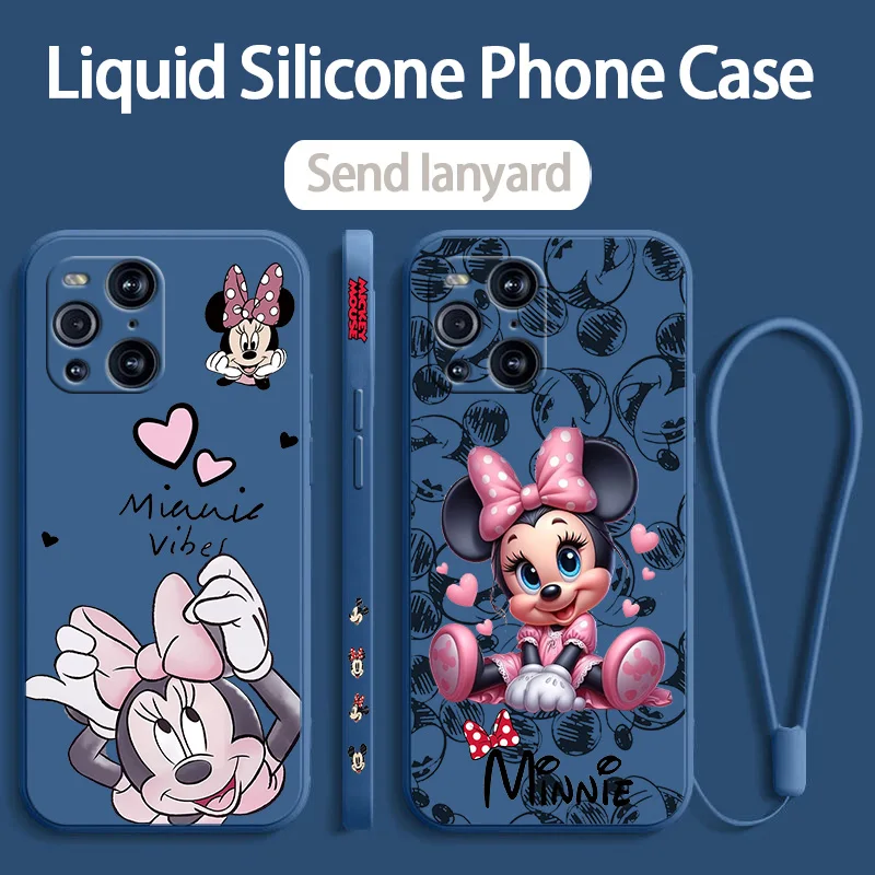 Мягкая жидкая левая веревка Disney Minnie LOVE для OPPO Reno 10 8T 8 7Z 7 6 5 2Z Find X5 X3 X2 Neo Lite Pro