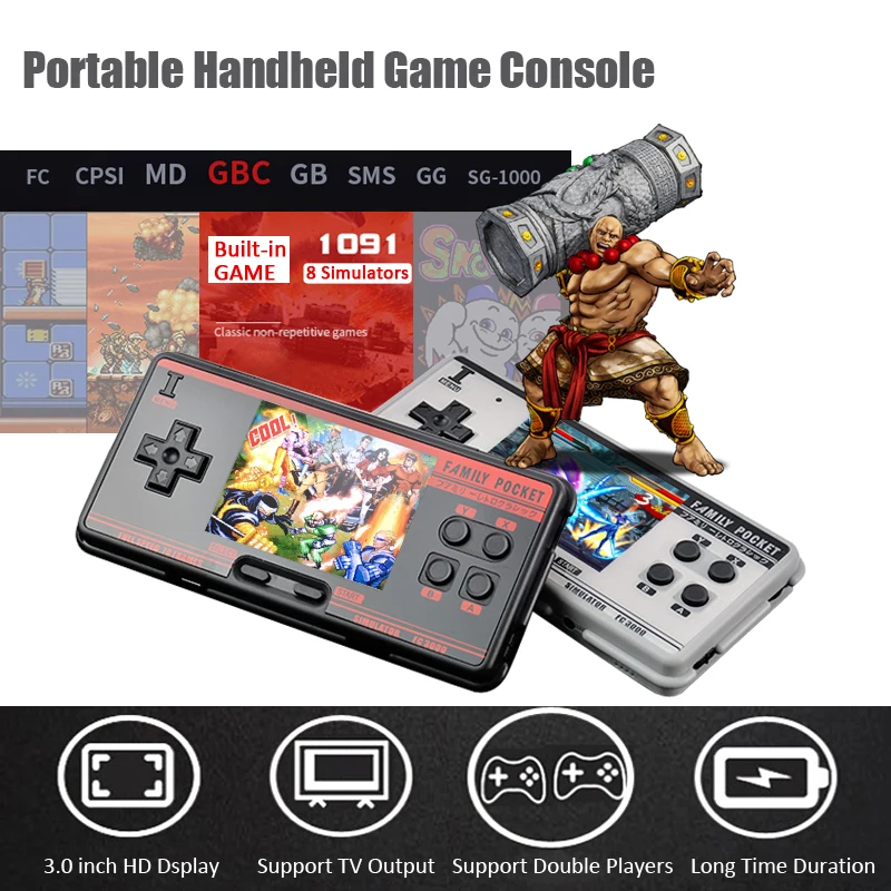 

Retro Handheld Game Console with 2GB Memory Card Built-in 8 Emulators 1000+ Games FC3000 Video Game Console