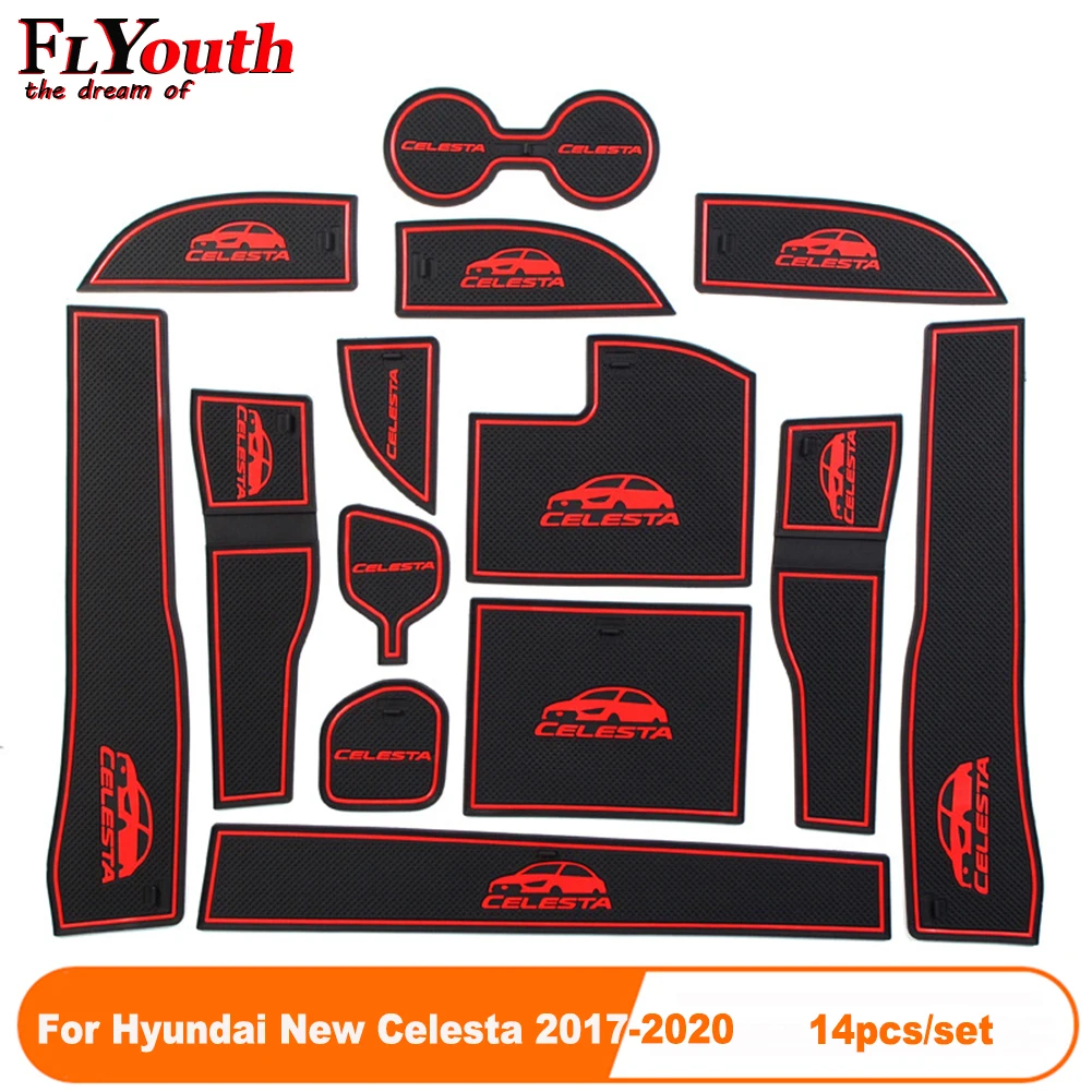 

14Pcs/Set Car Door Groove Mat For Hyundai New Celesta 2017-2020 Auto Anti-Slip Cup Mat Non Slip Door Gate Pad Car Accessories