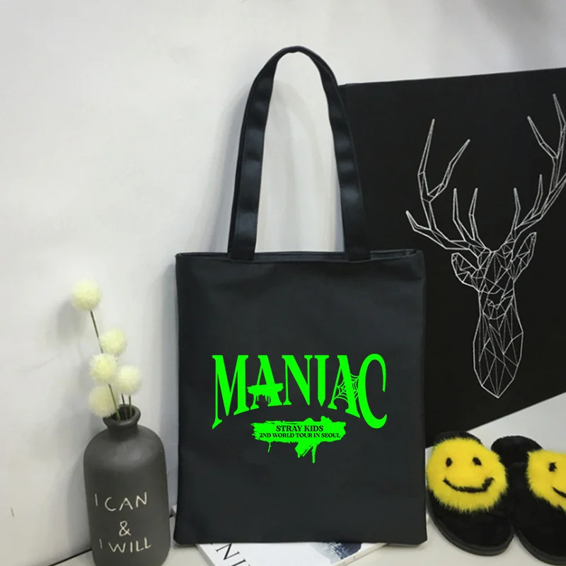 

KPOP new boy group Stray Kids tour MANIAC with the same logo poster tote bag Reusable bag cartoon skzoo fan gift Felix