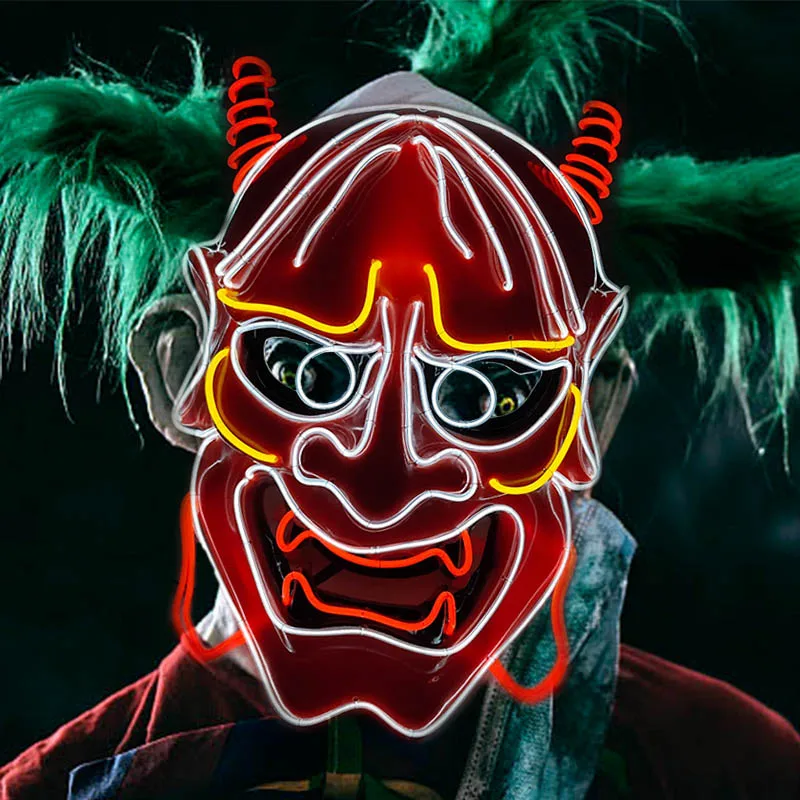 Фото Светодиодная маска Oni Demon, традиционный японский костюм самурая на Хэллоуин, реквизит, забавная маска, светящаяся маска Хання для мужчин, маска воина №1