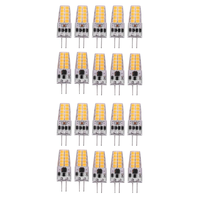 

20 шт., ЛАМПОЧКА G4 Светодиодный AC/DC12V-24V 3W, светодиодный G4, светодиодная лампа G4 с углом луча 360, светильник 2835SMD, заменяет галогеновую лампу 30 Вт, с теплым белым светом