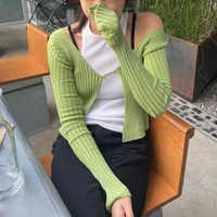 autumn new fashion classic brand casual versatile jennie knitted long sleeve cardigan women vintage two piece suit green sweater