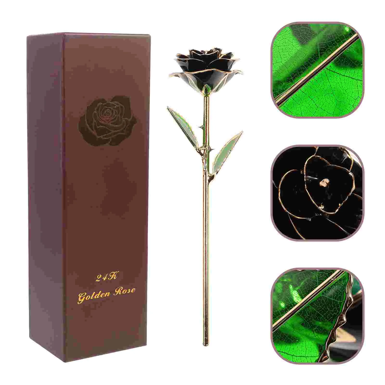 

Blooming Lacquered 24K Gold Roses Plated Real Rose Birthday Valentine's Day Anniversary Gift with Souvenir Bag (Black) Decor
