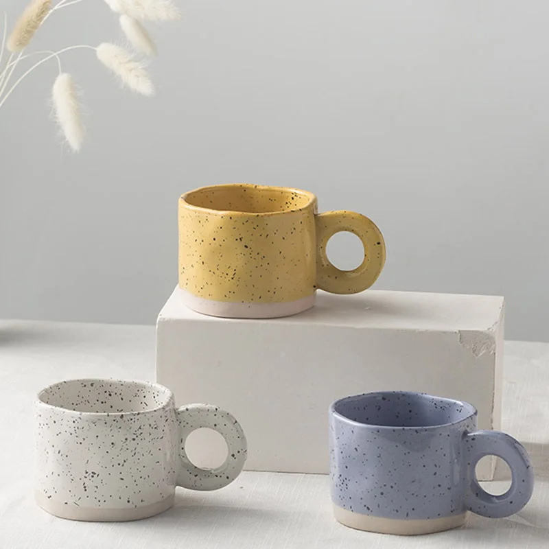 

Hand-squeezed Nordic Ceramic Coffee Mug Coarse Pottery Coffee Cup with Splashing Ink Coffeeware Creative Household Water Cup Mug