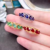 meibapj 7 natural stones ring emeraldrubysapphairgarnettourmaline gemstones 925 sterling silver charm fine wedding jewelry