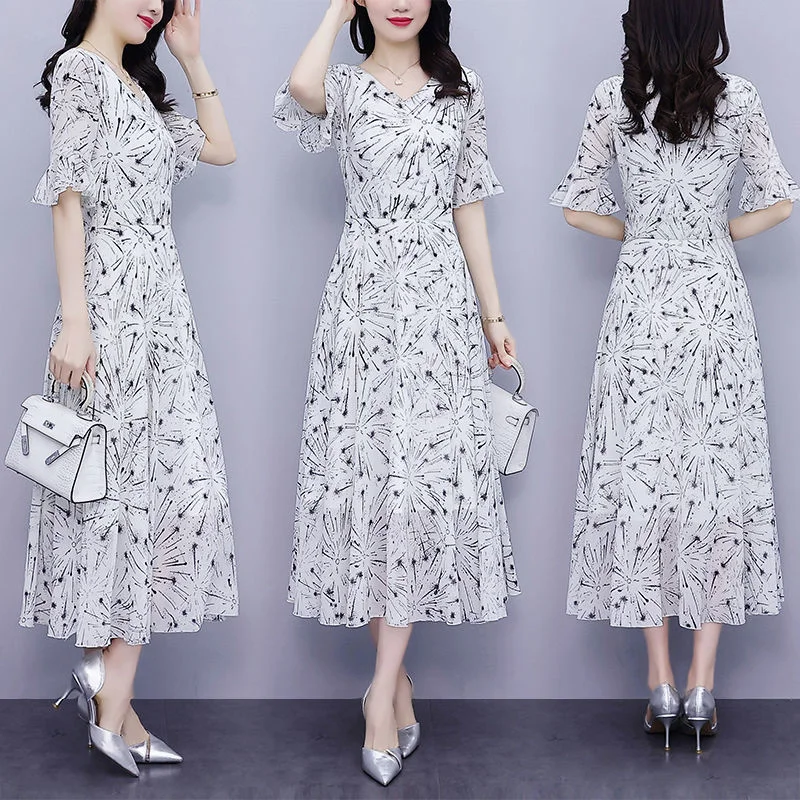 

Летнее Длинное приталенное шифоновое платье с коротким рукавом и цветочным подолом, женское пляжное платье, длинные платья для отпуска