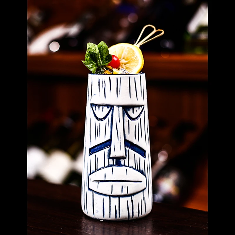 350ml-700ml Ceramic Tiki Mug Creative Human Face Porcelain Beer Wine Cup Hawaii Easter Island Zombie Cocktail Glass Party Mugs - купить по