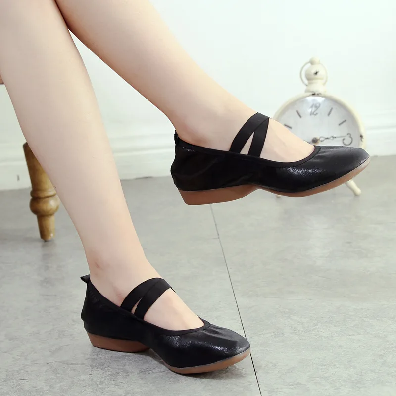 Shoes for Square Dance Dance Shoes Flat Heel Soft Bottom Canvas Leather Tip Practice Shoes Teachers' Shoes Latin Dance Shoes