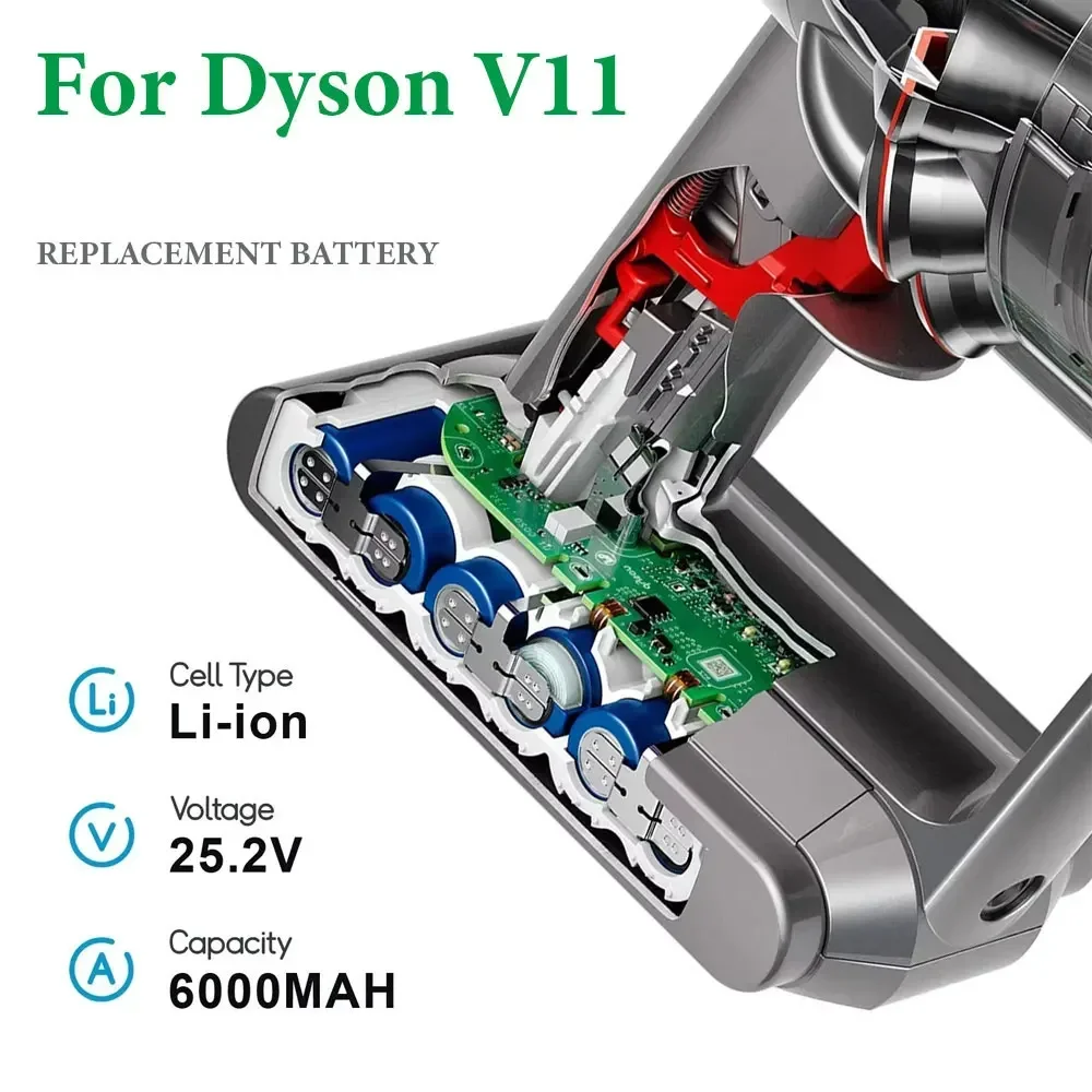 Фото Аккумулятор V11 5000-12800 мАч, 25,2 В для Dyson V11 SV15 SV16 SV17 SV18 SV22, V11, пылесос с пушистыми животными, литий-ионный аккумулятор №3