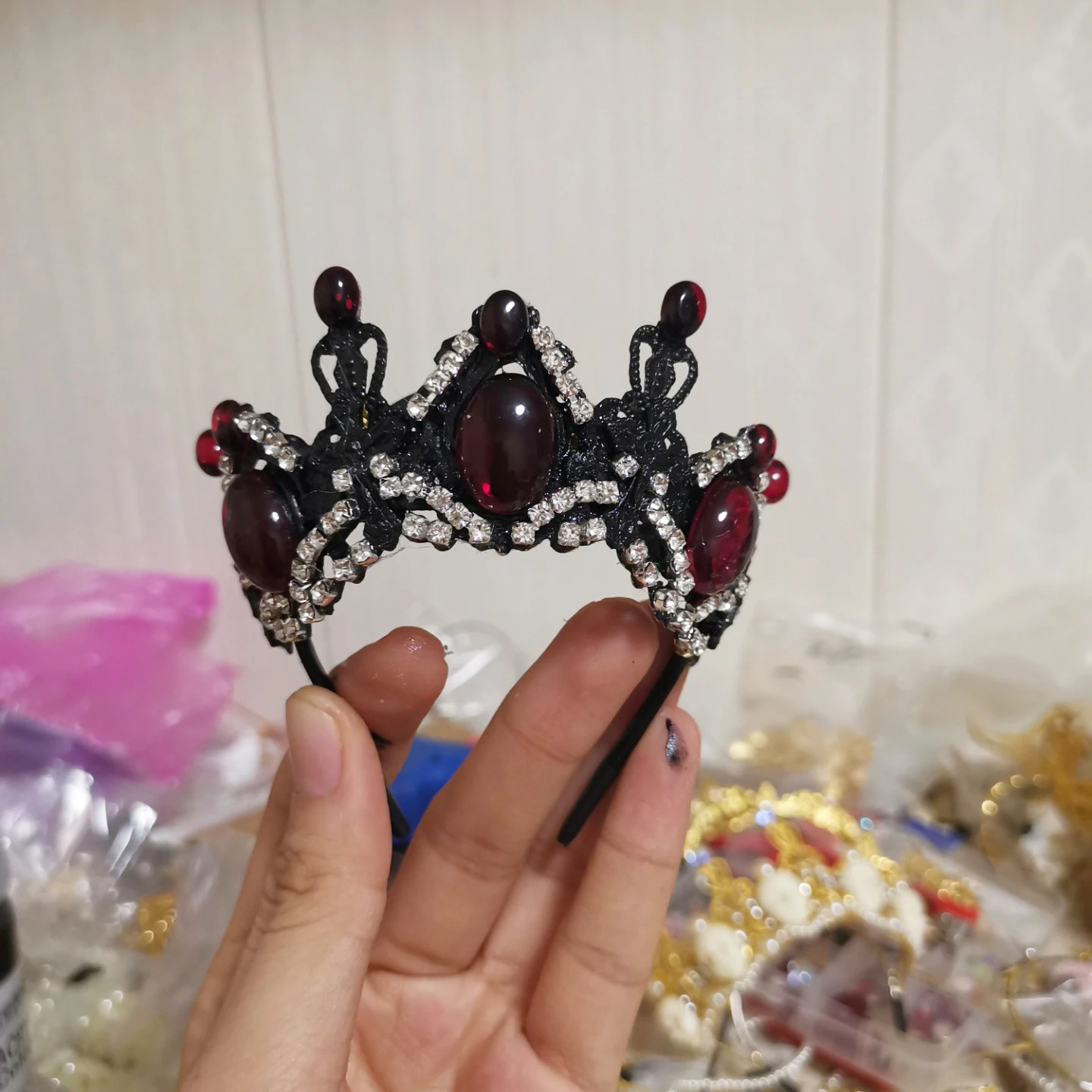 

Black Doll Crown "Princess Of The Demon World", 1/6 1/4 1/3 Uncle Size BJD Tiara, Gorgeous Diamond Headdress