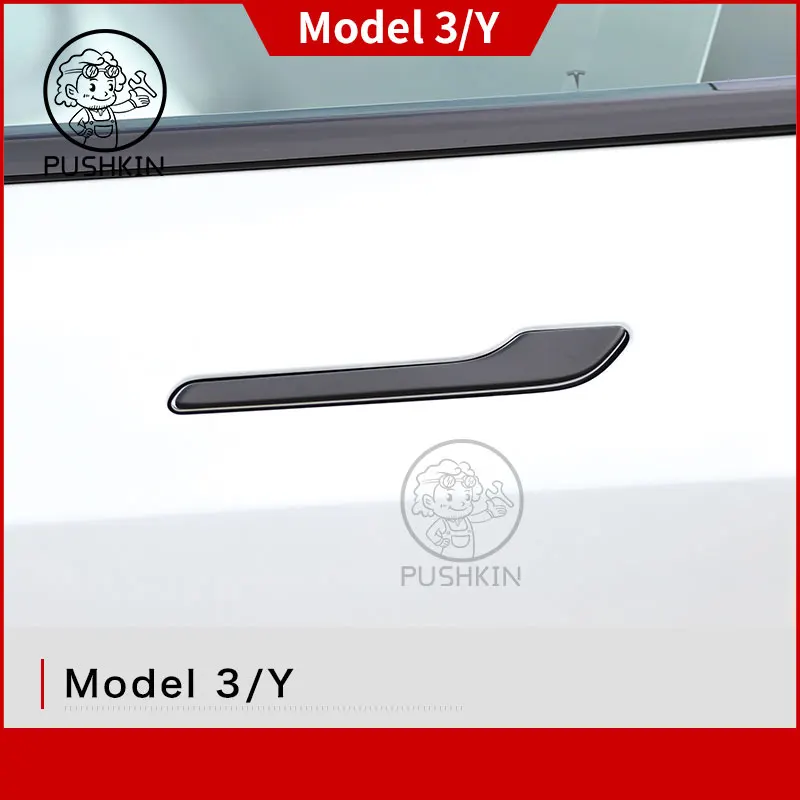 

New Car Door Handle For Tesla Model 3 2020 2021 2022 Model Y Accessories Door Cover Paste Model3 Carbon Fiber ABS Three 4Pcs/Set