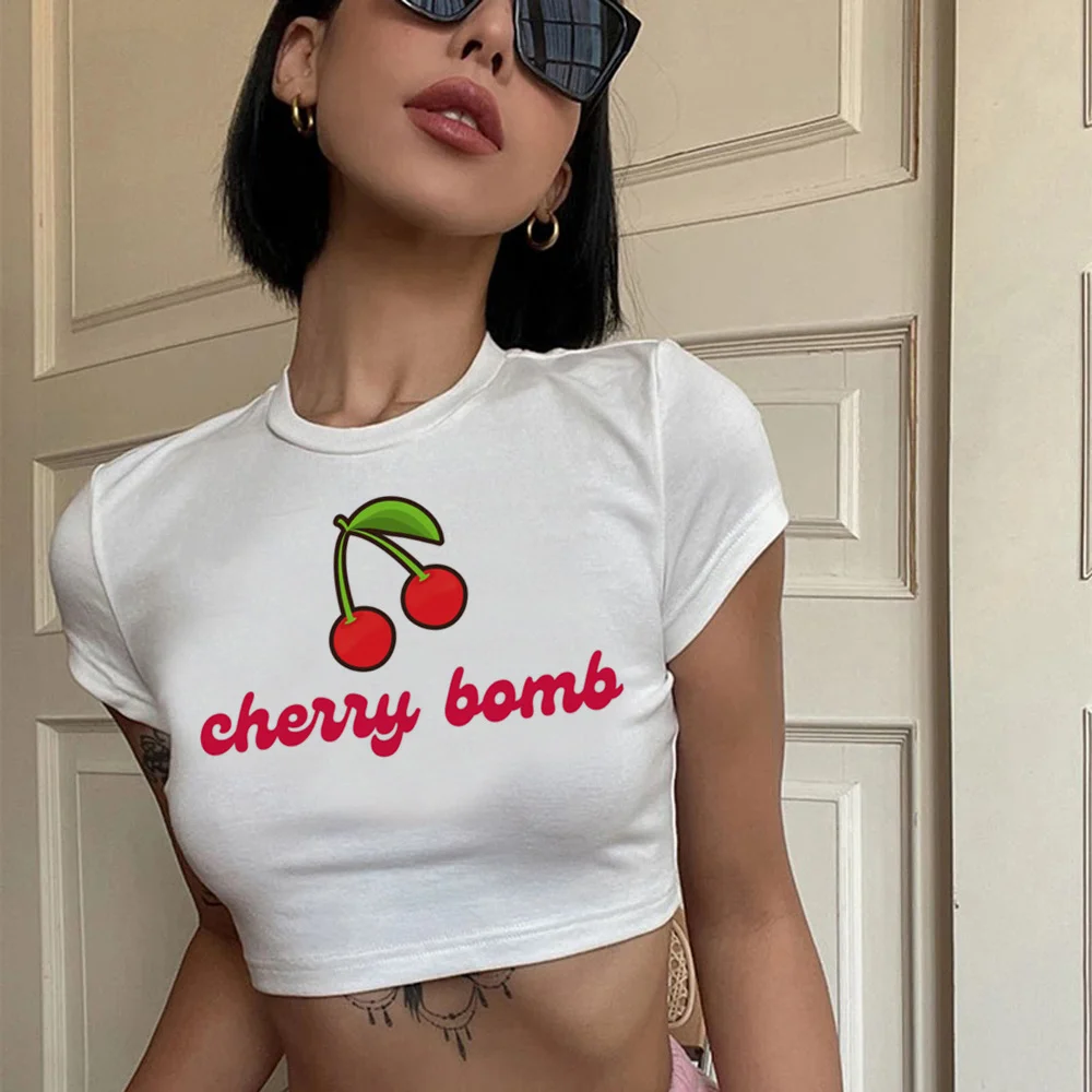 

Y2K cherry Print Baby Tee fairy grunge goth streetwear crop top Woman kawai 90s goth yk2 t-shirts tshirt