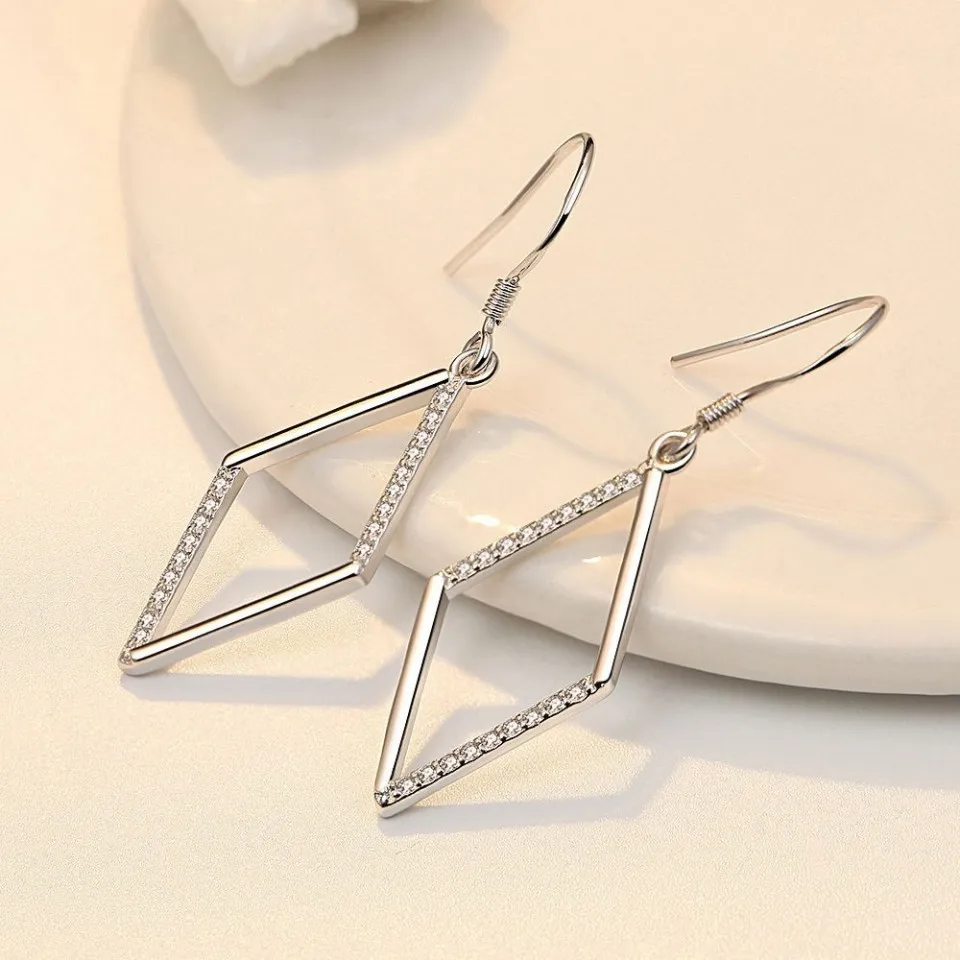 Женские серьги-подвески из серебра 925 пробы с белым цирконом