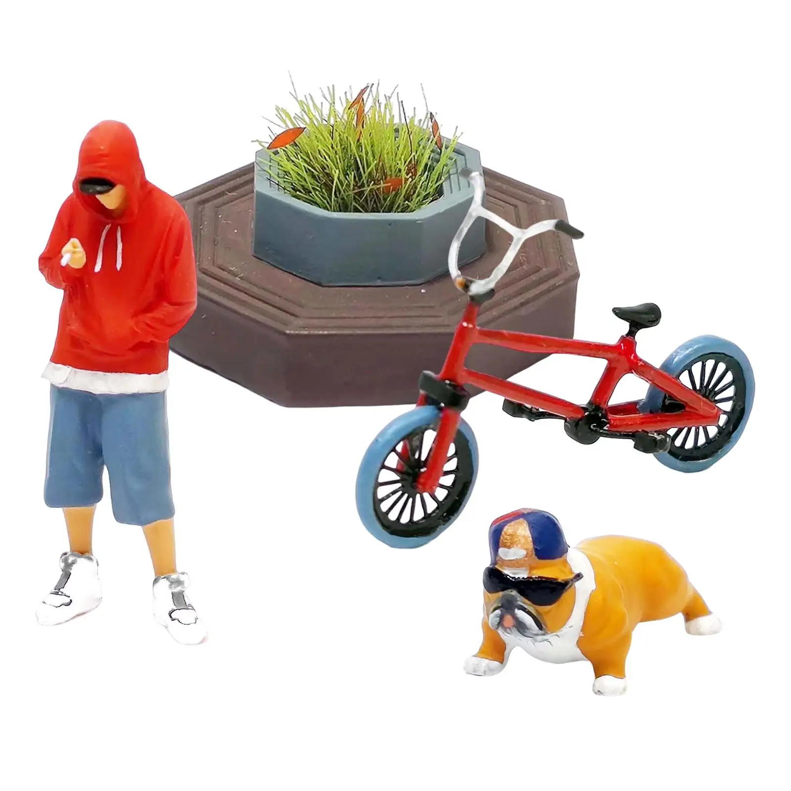 

4 шт., фигурка мальчика в масштабе 1:64, с цветочным основанием