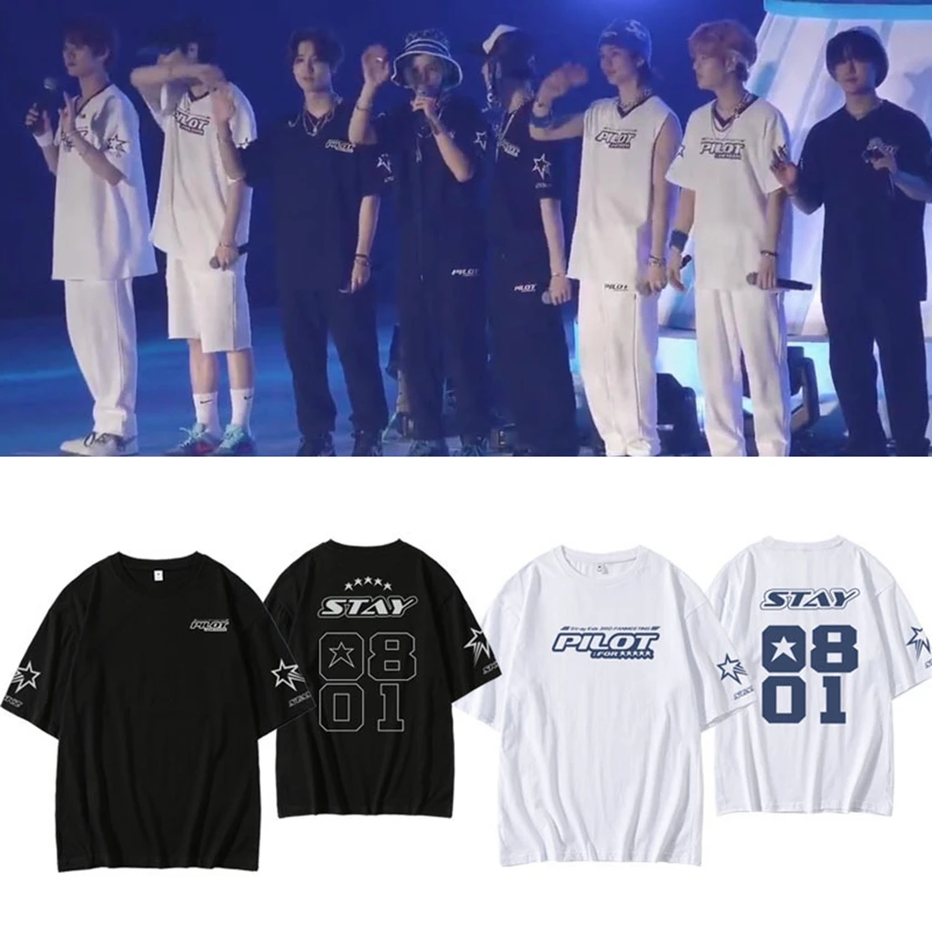 

Kpop Stratykids2023FM Concert PILOTE FOR:5STARY FANS T-shirt O-neck Short Sleeved Cotton T-shirt Y2K Oversize Vintage Top Female