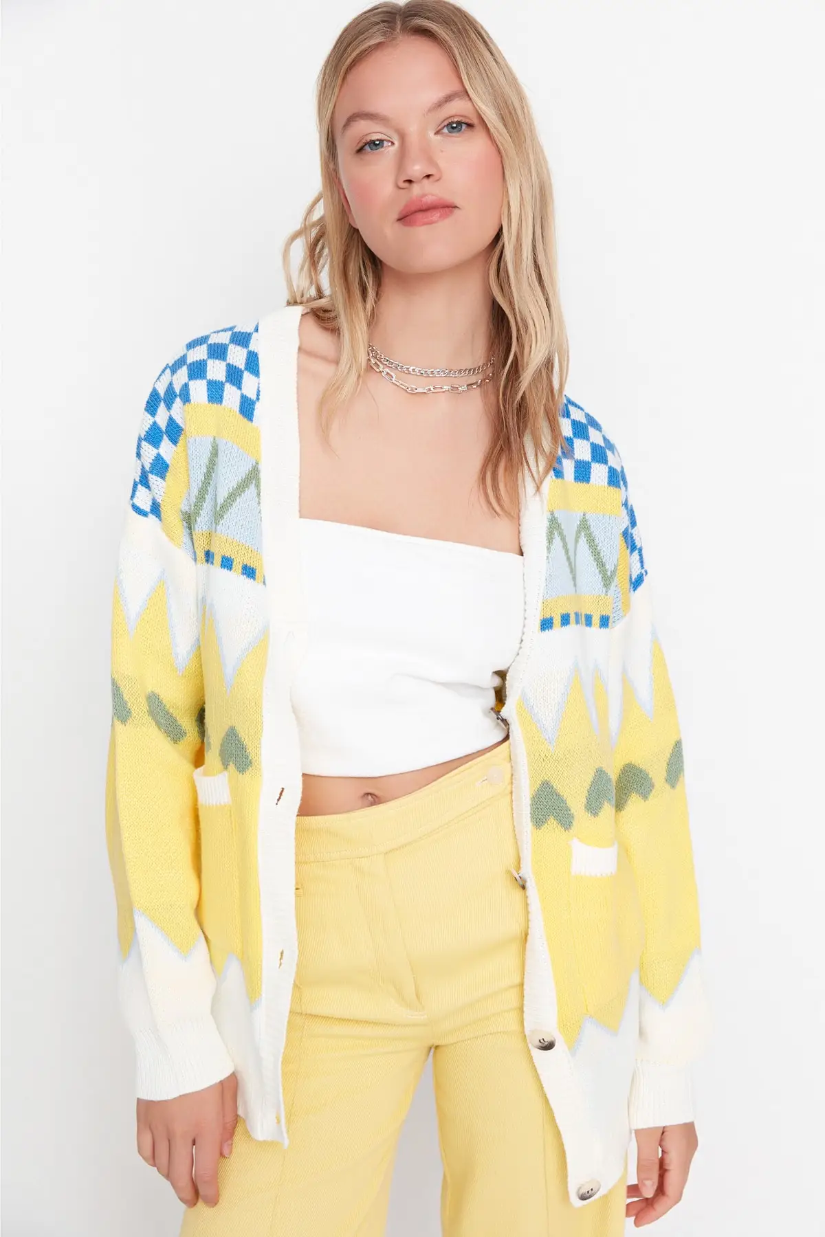 

Yellow Pocket Detail Knitwear Cardigan TWOAW21HI0517
