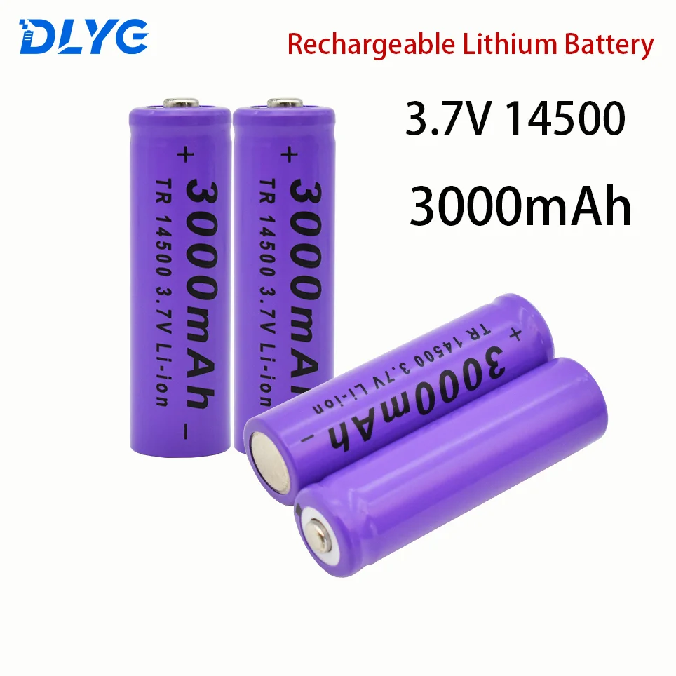 3.7V 14500 Rechargeable Lithium Battery 3000mAh for Toy LED Flashlight Clock Phone Radio Walkie-talkie Power Bank