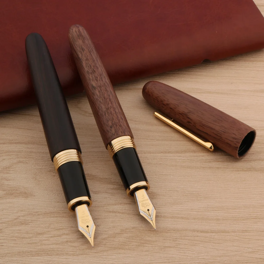 

JinHao 9056 Wood Fountain Pen Gift Classic Golden M Nib Spin Ebony Walnut Rosewood School Student Office Stationery