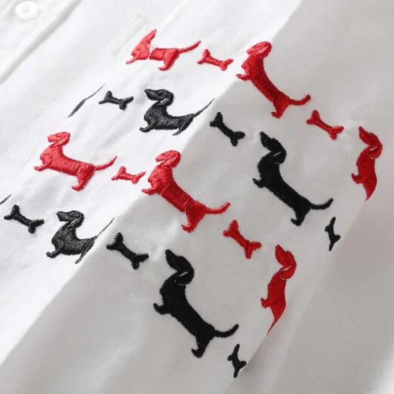 TB Fashion Puppy Embroidery Shirts Men Long Sleeve Tops Shirts Women Couple Unisex Plus Size Womens Classic Students Leisure