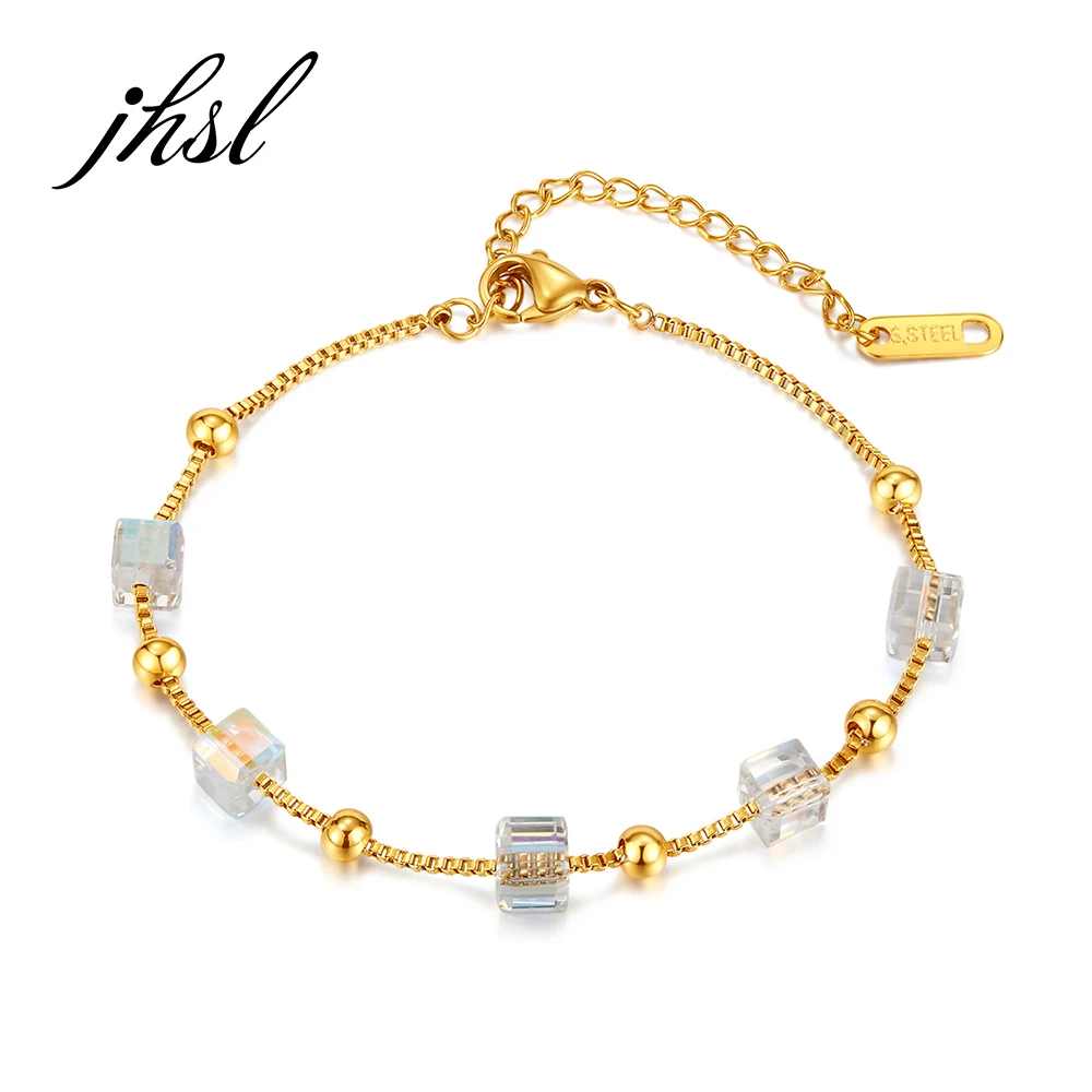 

JHSL Brand New Girlfriend Gift Female Women Bracelets Hand Chain Fashion Jewelry Gold Color Stainless Steel