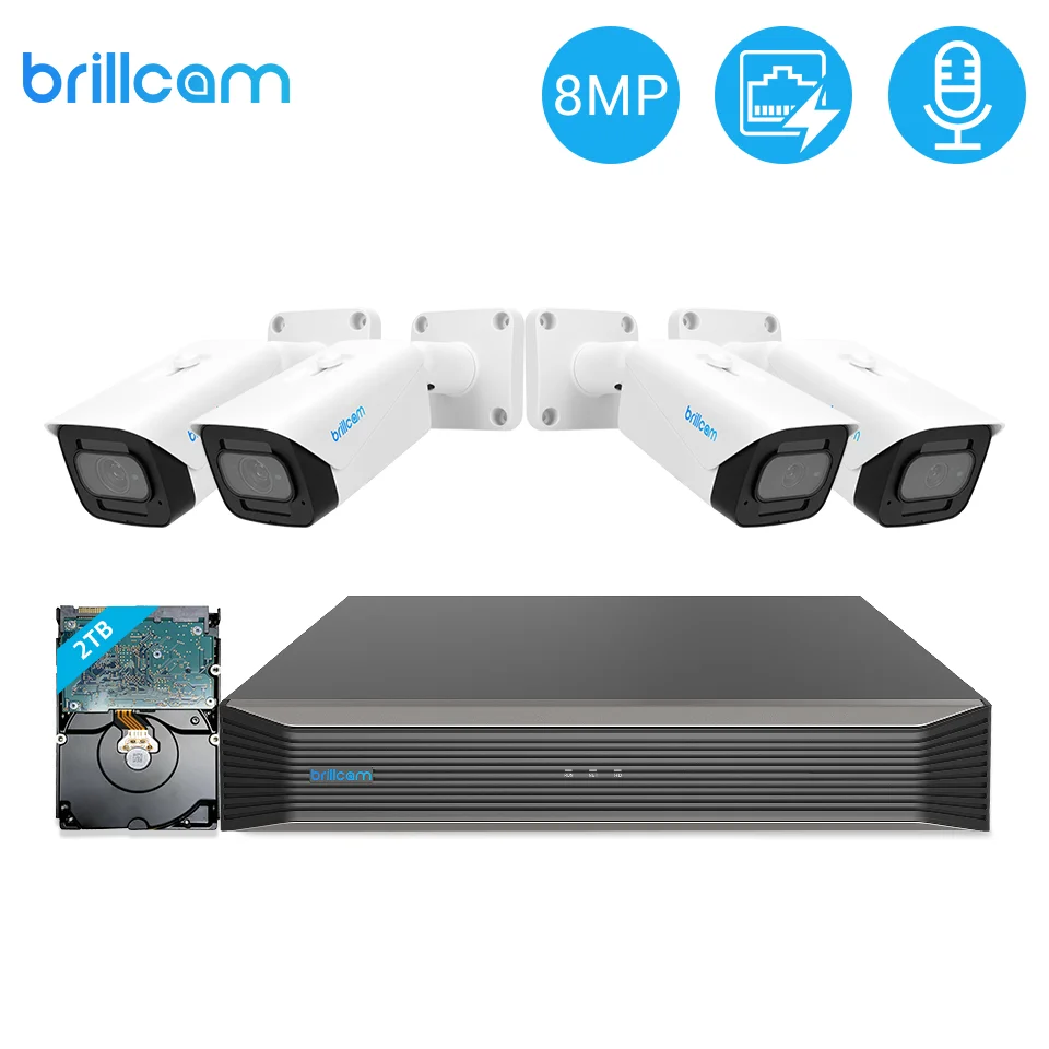 

Brillcam Video Surveillance 8MP 8CH NVR Set H.265 Outdoor 2.8MM Weatherproof IP Camera Built-in Mic Security System Kits
