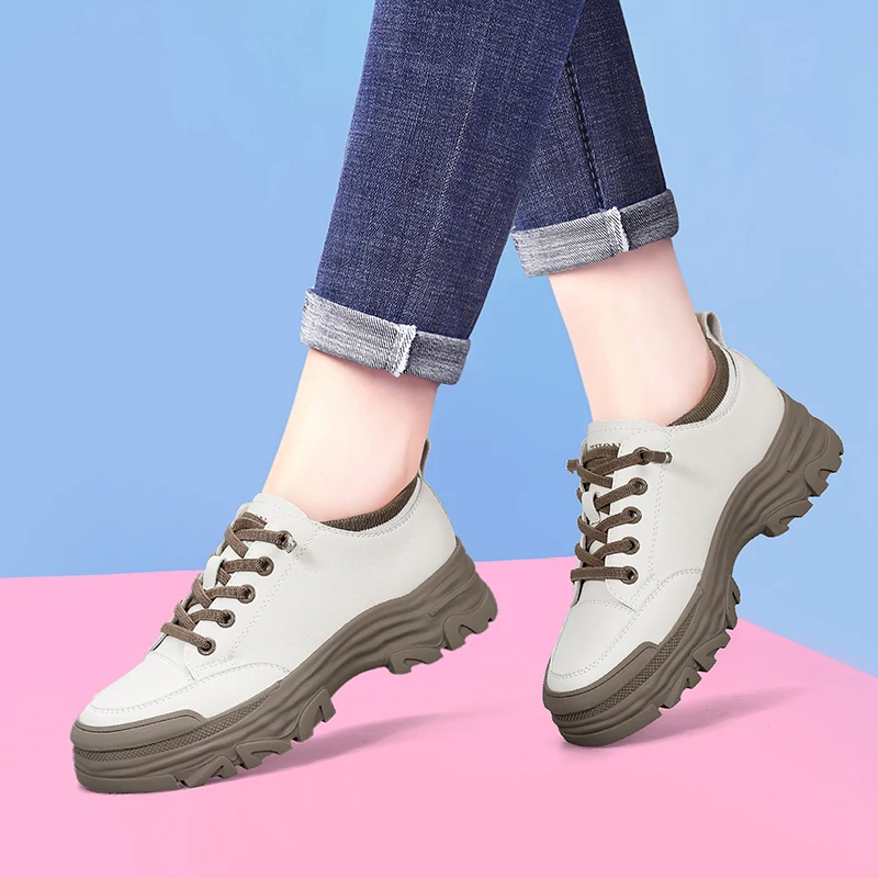 Кроссовки женские из натуральной кожи Треккинговая обувь низкая подошва