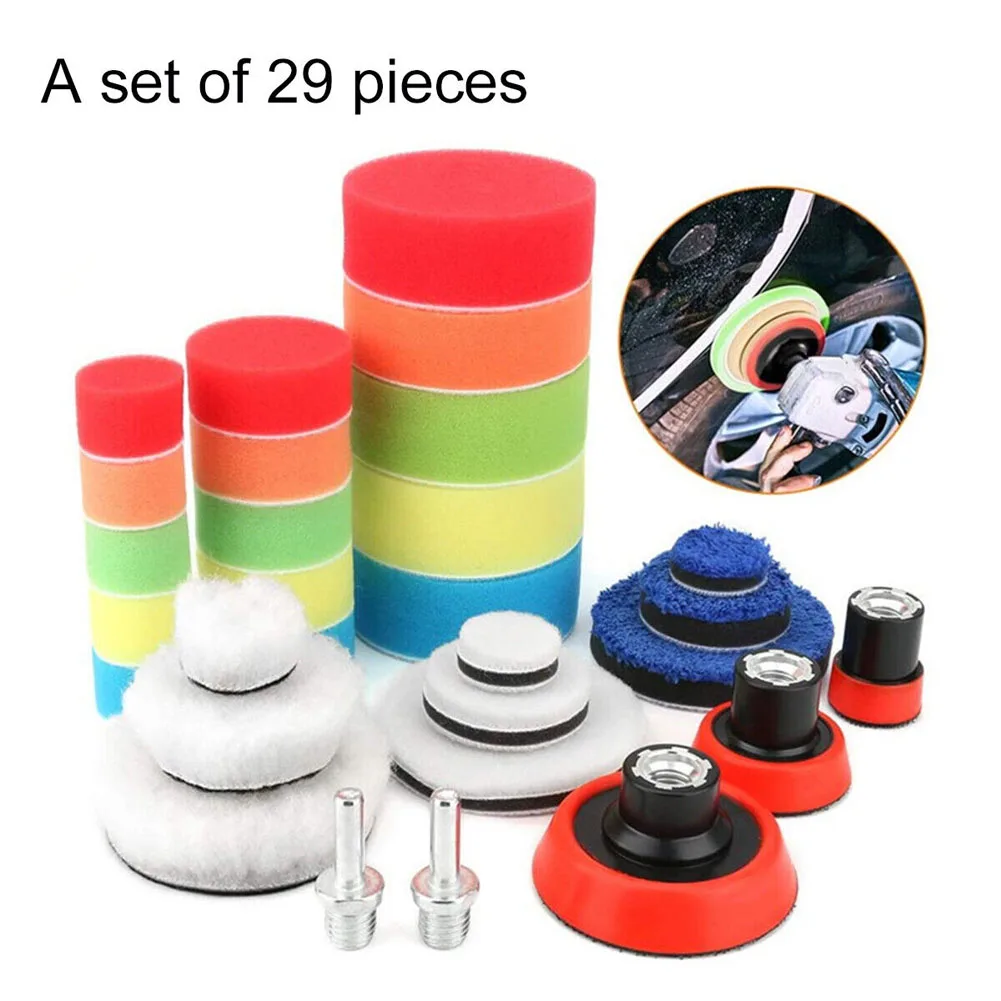 

29pcs Polishing Pads Sponge Mop Buffing Kit Car Wheel Polisher Drill Attachment Car Detailing Gadget Products Car Accessories