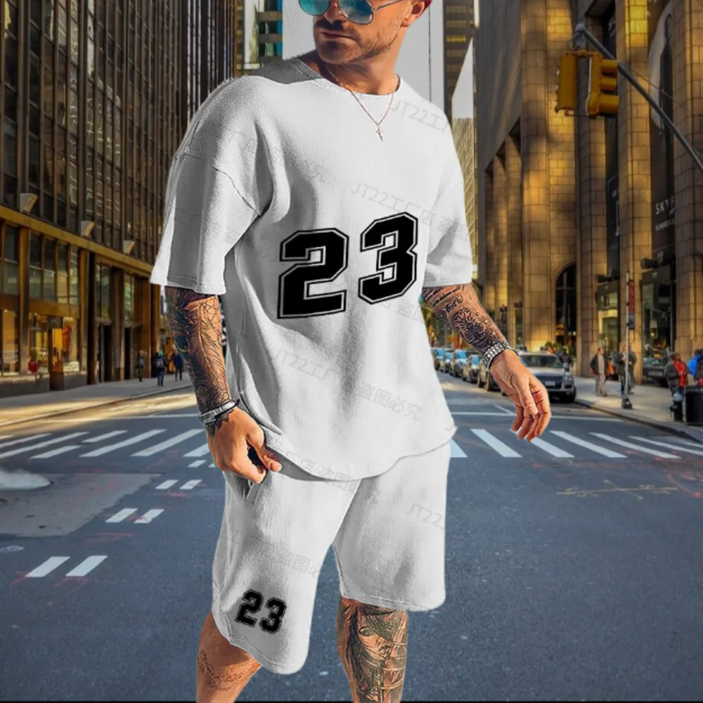 Men's T-shirt Suit Men's Summer New Digital 23 Outdoor Sportswear Suit Oversized Casual Tracksuit For Men O Collar Short Sleeve
