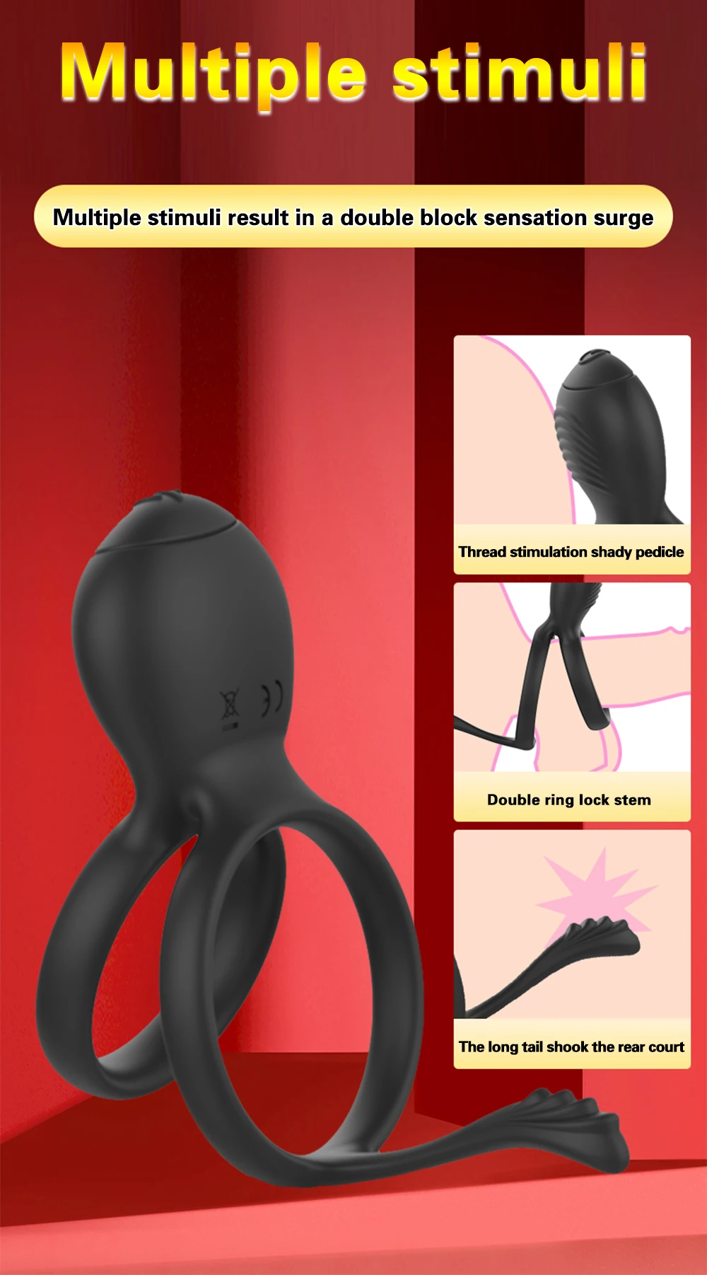 Кольцо-вибратор на пенис для мужчин двойные кольца массажер задержки эякуляции