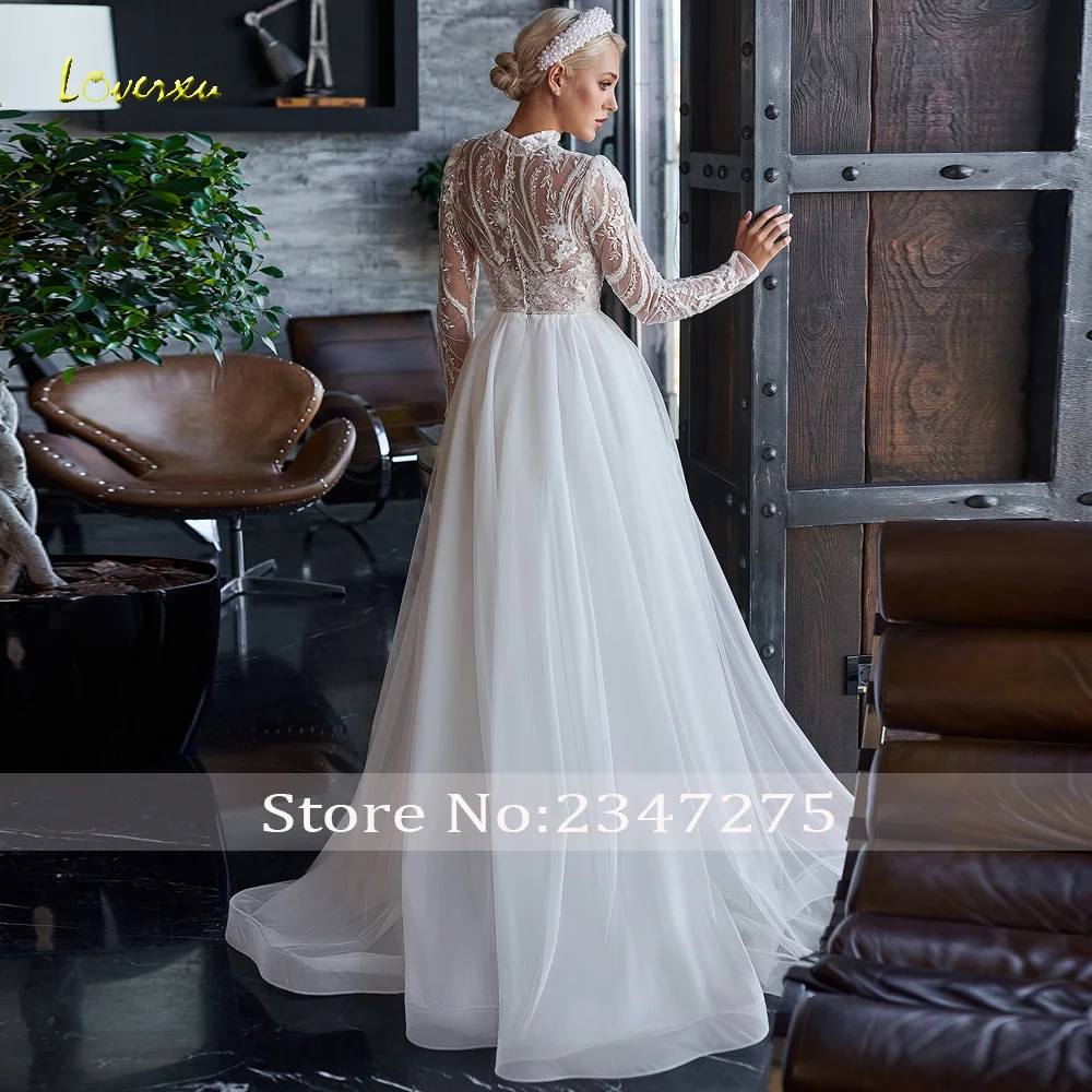Loverxu Винтажные свадебные платья трапециевидной формы с высоким воротом и