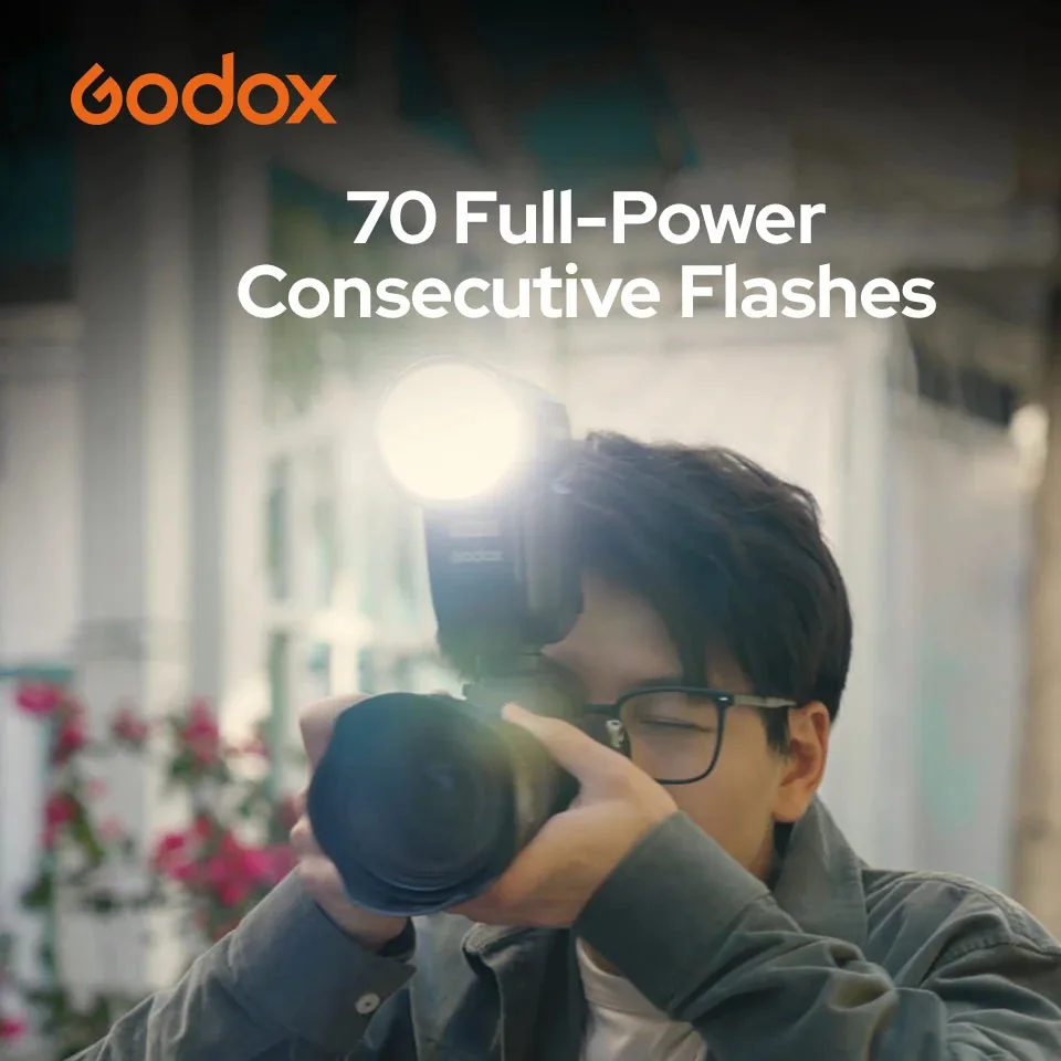 Фото Godox V100 C/N/S/F/O 70, полномощная исполнительная вспышка, сенсорный экран, TTL, HSS, вспышка для камеры с круглой головкой №3