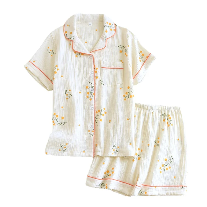 Pajamas Women Summer Short-sleeved Trousers Sleepwear Thin Three-piece Loungewear Cotton Home Service Comfortable and Soft Suit