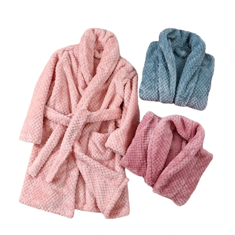 Teenagers Bathrobe Solid Terry Autumn Winter Thick Girls 4-18 Years Robe Flannel Warm Childres Pajamas Kids Home Clothes Women