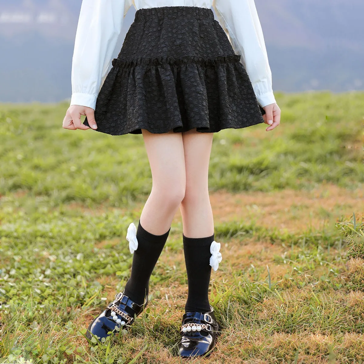 

Vintage Palace Style Mini Skirts For Girls Spring Summer High Waist Pleated Ruffle Skirts Kids Children Party Clothing Skirt