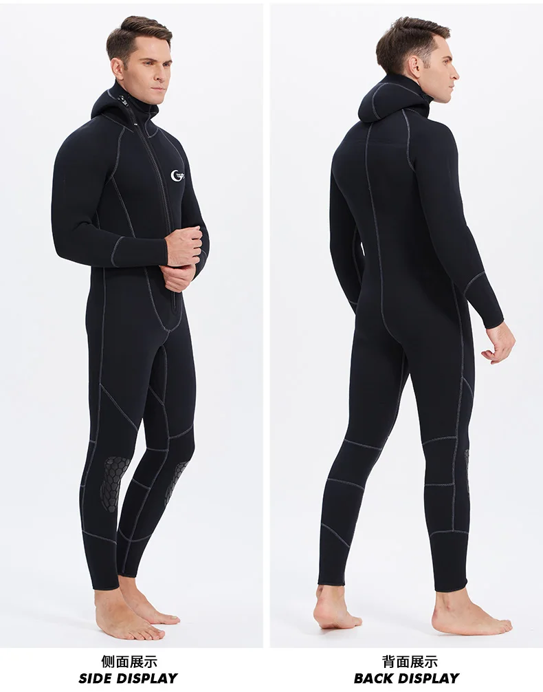 Men 5MM Scuba Neoprene Underwater Hunting Surfing Front Zipper Spearfishing Diving Suit With Hooded Full Body Snorkeling WetSuit