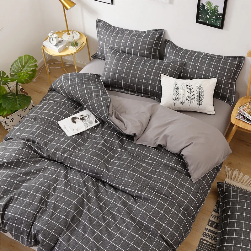 

Bed Bedspread For Girls Cotton Bed Black Pillowcase Simple Fashion Set Sheet Bedding Duvet Linens Cover Set Boys Washed Bedroom