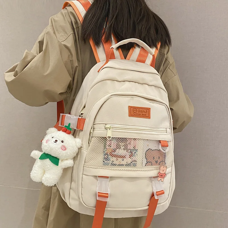 

High Quality Nylon Women Backpack Female Multi-pocket Mesh Travel Bag Cool College Bookbag for Kawaii Girl Schoolbag New