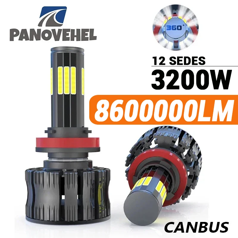 Фото Светодиодные лампы PANOVEHEL H7 3D 360 Canbus с 12 сторонами свечения, 8200000 лм, 3200 Вт, для автомобильных фар H11 H4 H1 HB3 9005 HB4 9006, противотуманные фары, мини-лампы №1